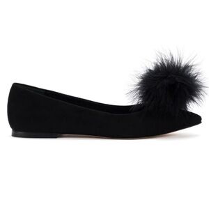 NEW LARROUDE BLACK POM-POM SUEDE FLATS Size 9 pointy toe